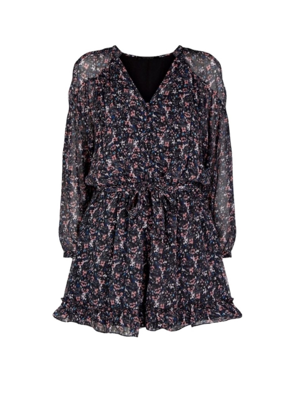 AllSaints Kaylee Stretch Floral Romper V-neck Long Sleeves Viscose size 4 - Picture 4 of 8
